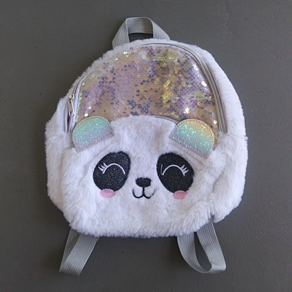 P.S. by Aeropostale Furry Sequin Detail Panda Backpack